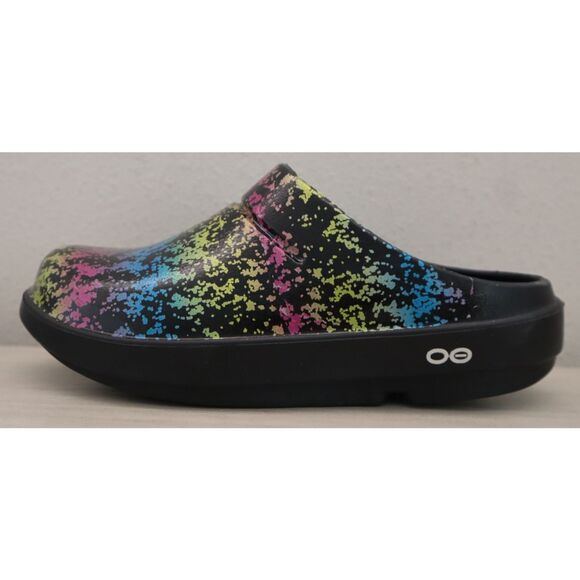 OOFOS Women's Sz 39 US 8 Black Multicolor Splatter OOFOAM Slip-On Clogs - Picture 10 of 15
